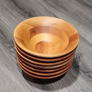 Vintage MCM Set Of 7 Walnut Windham 8.5L Wooden Bowls